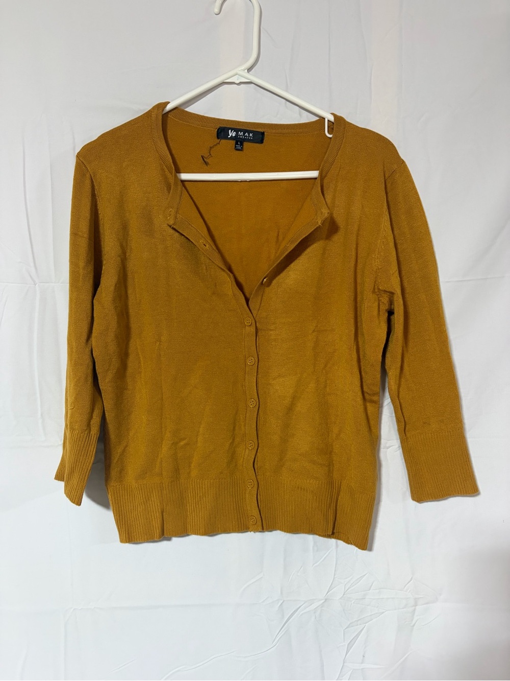Ye Mak Mustard Yellow 3/4 Sleeve Knit Cardigan